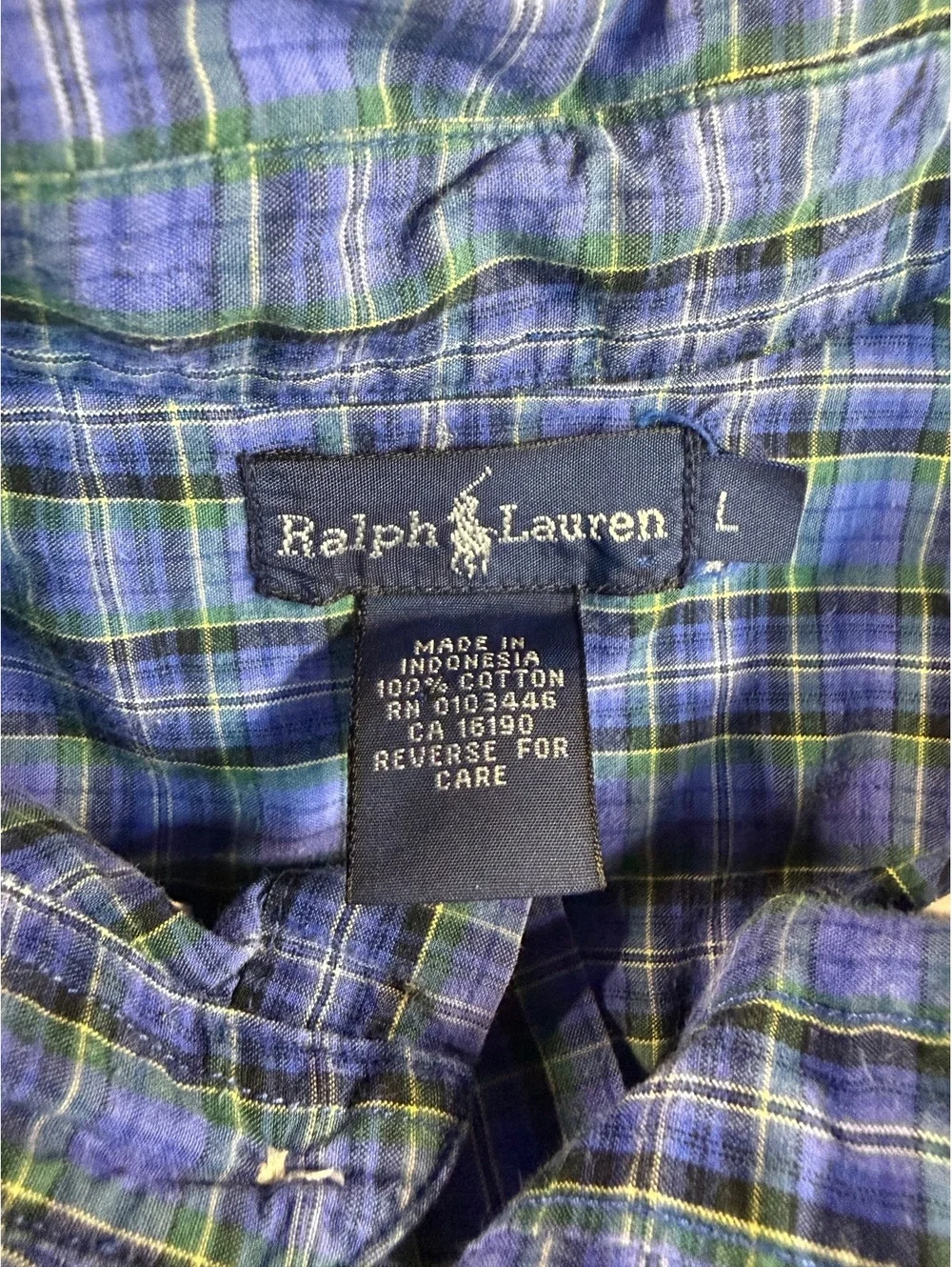 Polo Ralph Lauren Blue Long Sleeve Button Up Collared Shirt youth Large Plaid